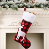 Kép 3/4 - Piros-fekete kockás karácsonyi textil csizma szőrmével (50x30cm) 