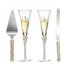 Kép 3/5 - Esküvői pezsgőspohár és tortavágó szett aranyló kristályokkal (4db-os) 