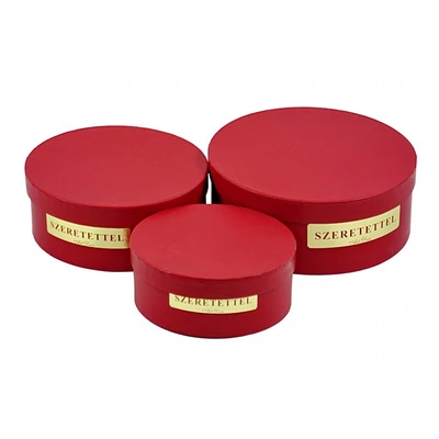 Kerek díszdoboz szett 2db-os Vörös-arany Szeretettel felirattal
