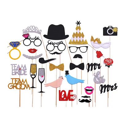 Esküvői fotófülke készlet . Vicces szelfi botok (31db)