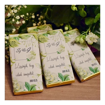 Esküvői köszönetajándék csoki - Greenery  (egyedi)