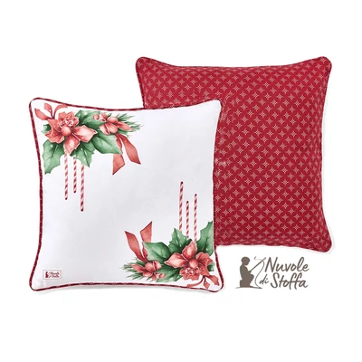 Karácsonyi pamut párna töltelékkel, mikulásvirág mintával - Storia di Natale (40x40cm)