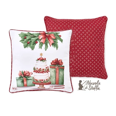 Karácsonyi pamut párna töltelékkel, torta mintával - Storia di Natale (40x40cm)