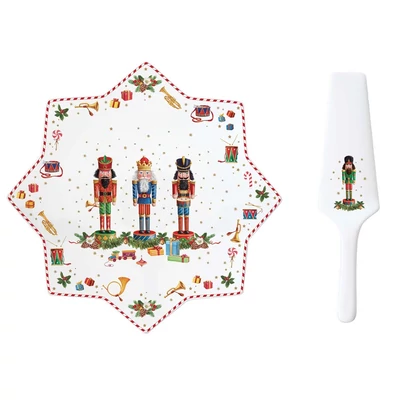 Karácsonyi porcelán tortatál lapáttal díszdobozban - Vintage diótörő (Easy Life)