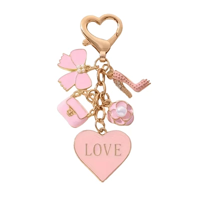 Kulcstartó szerelmeseknek LOVE medállal (rózsaszín)