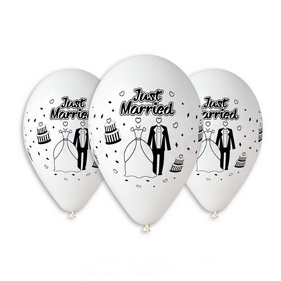 Just Married printelt léggömb (30cm) 10db-os