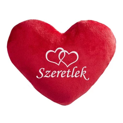 Szív alakú hímzett plüss párna (Szeretlek)