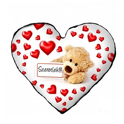 Szív alakú párna (Maci szeretlek táblával)