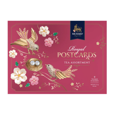 Richard Royal Postcards képeslap tea piros-arany madarakkal (17,1gr)