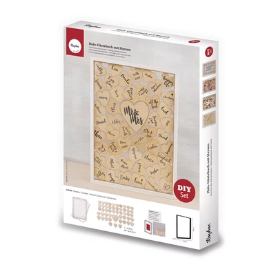 Alternatív esküvői vendégkönyv fából, fa szivekkel