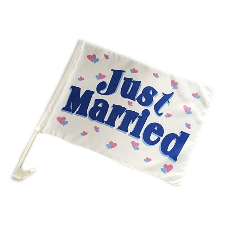 Just Married esküvői zászló kék felírattal