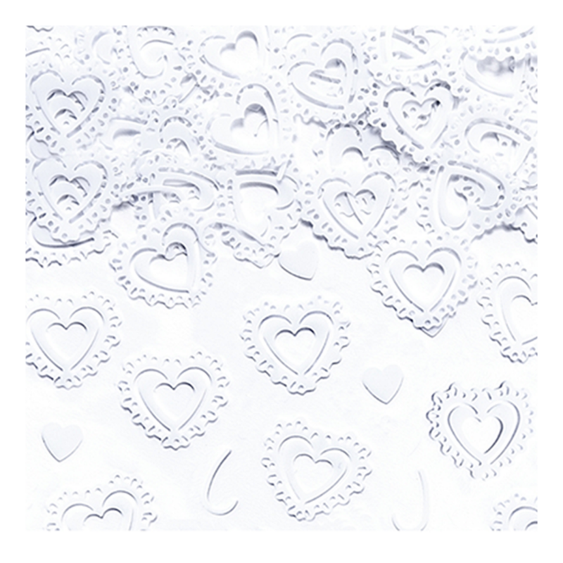 Fehér szív konfetti (csipkés mintával) 15gr