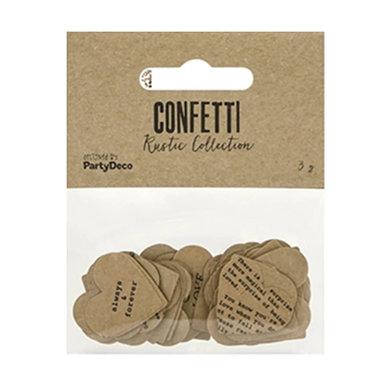 Papír szív konfetti felirattal (rusztikus) 3gr
