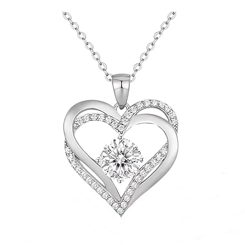 Női dupla szives nyaklánc örök rózsával, díszdobozban Valentin napra 