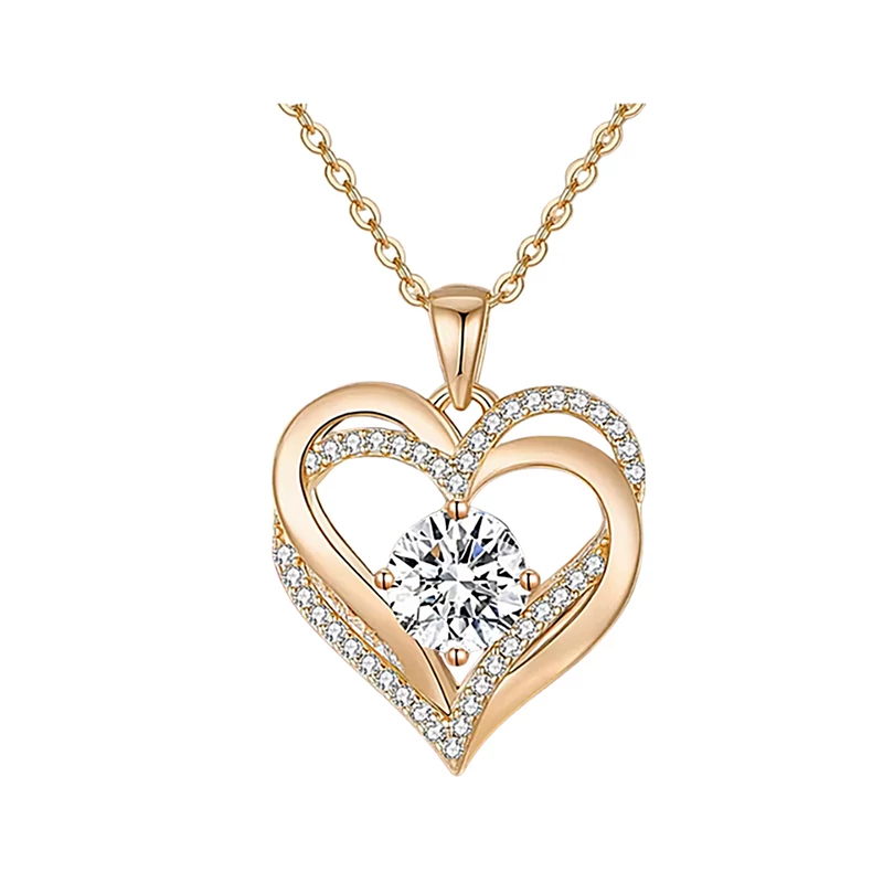 Női dupla szives nyaklánc díszdobozban Valentin napra (arany színű) 