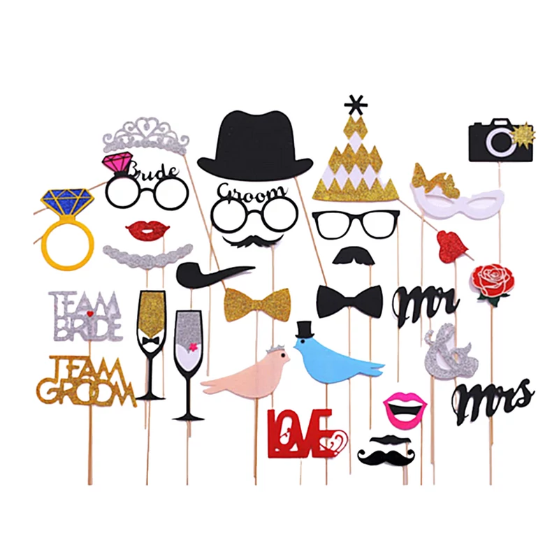 Esküvői fotófülke készlet . Vicces szelfi botok (31db)