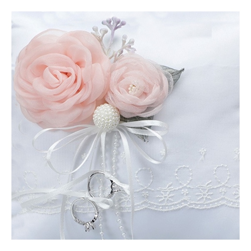Esküvői gyűrűpárna organza rózsákkal (20 x 20cm)
