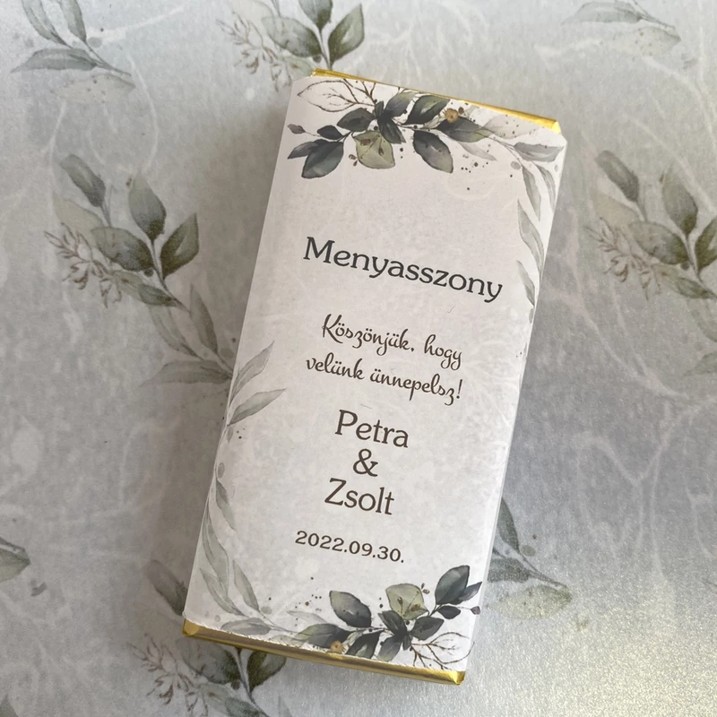 Esküvői köszönetajándék csoki - Green leaves