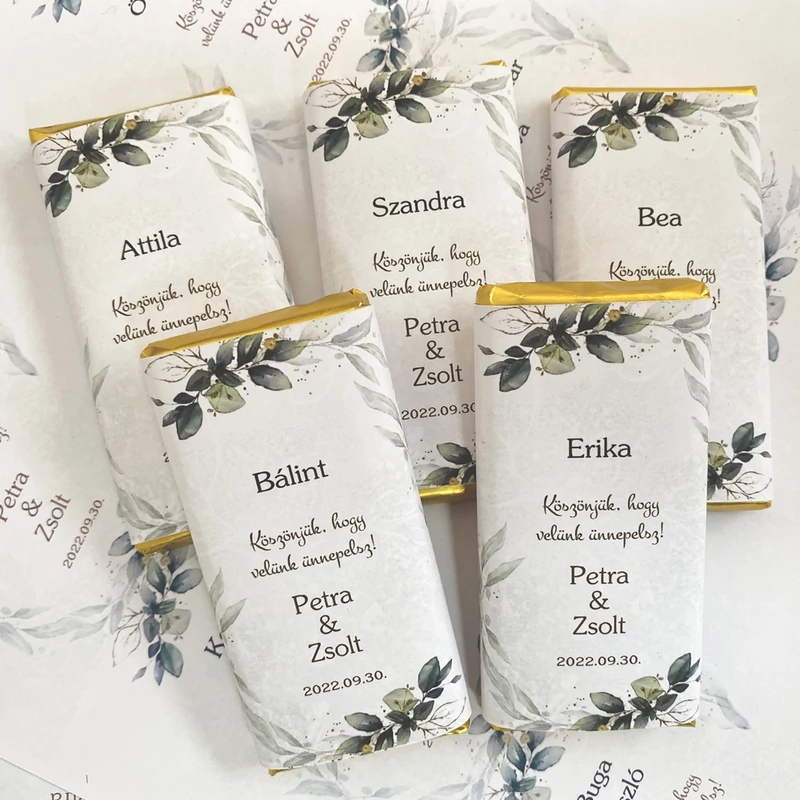Esküvői köszönetajándék csoki - Green leaves