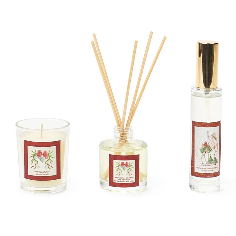 Karácsonyi ajándék szett szobaillatosítóval, illatgyertyával, szoba sprayvel díszdobozban