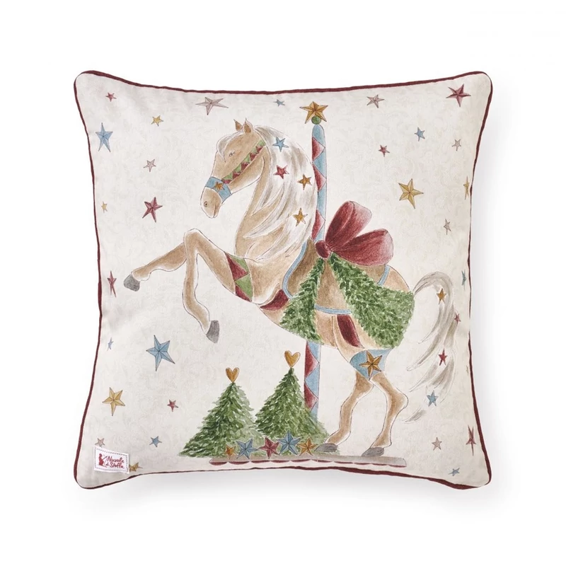 Karácsonyi pamut párna töltelékkel, lovas mintával - Giostra (40x40cm) 