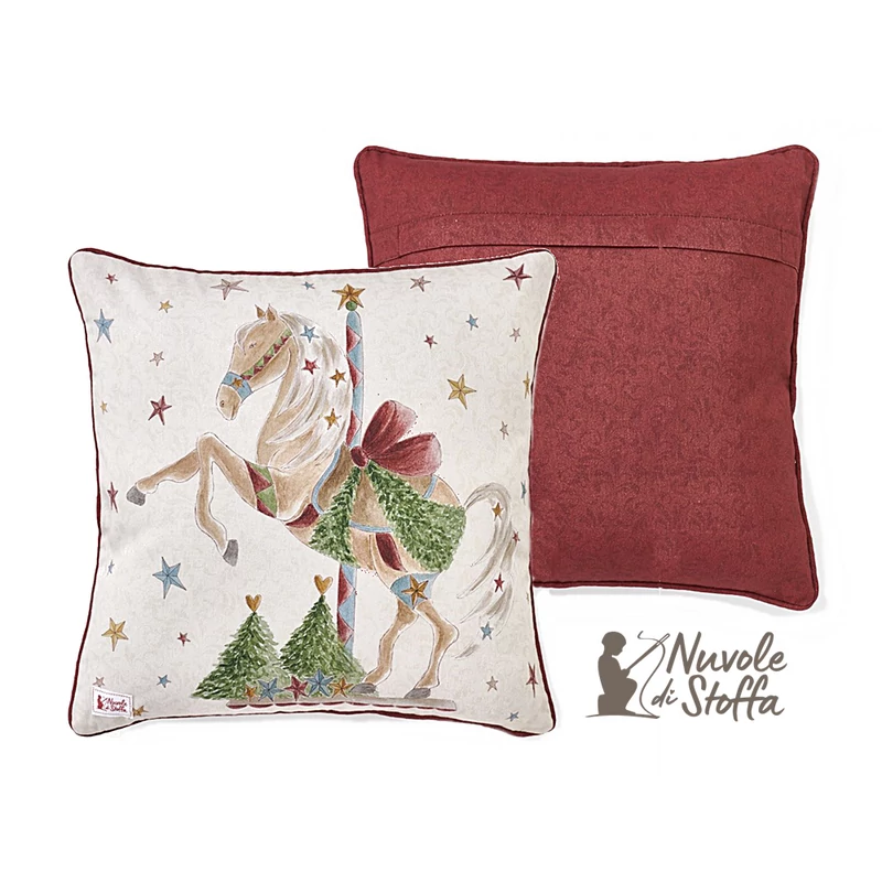 Karácsonyi pamut párna töltelékkel, lovas mintával - Giostra (40x40cm)