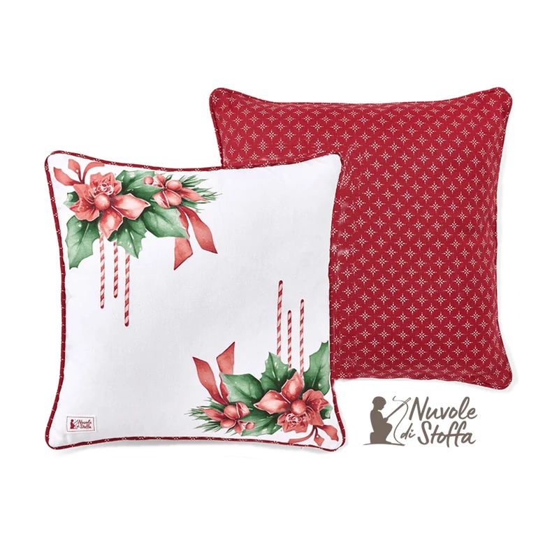 Karácsonyi pamut párna töltelékkel, mikulásvirág mintával - Storia di Natale (40x40cm)