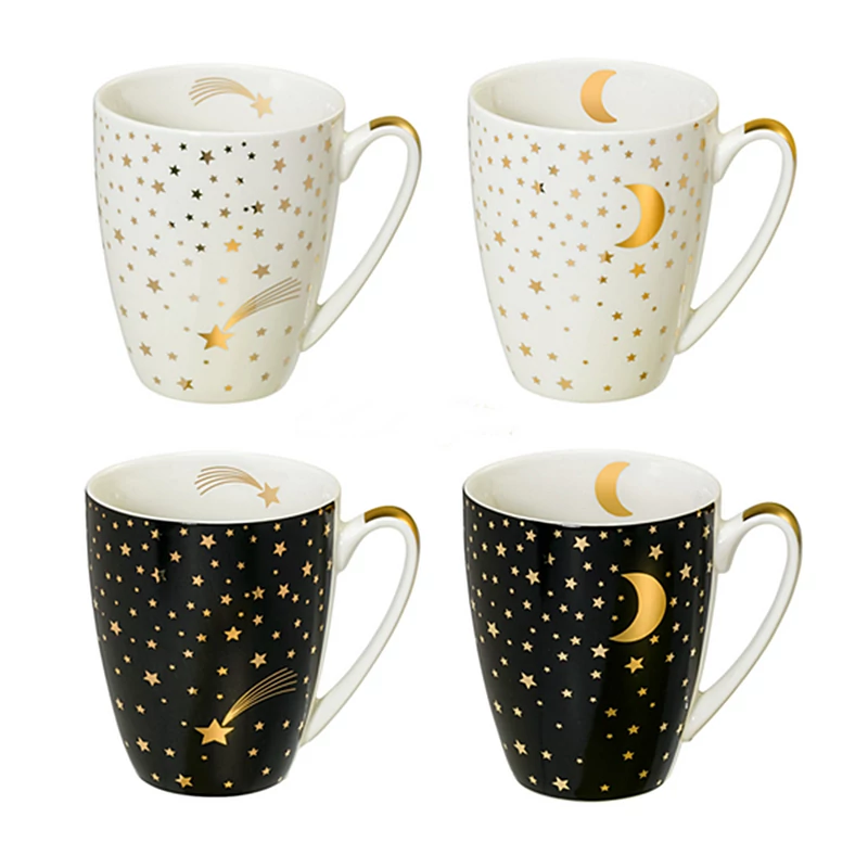 Aranyozott porcelán bögre szett 4db-os - Moonlight & Shooting Star (PPD)