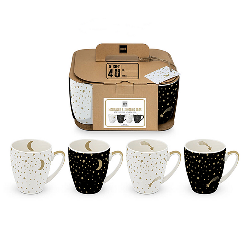 Aranyozott porcelán bögre szett 4db-os - Moonlight & Shooting Star (PPD)