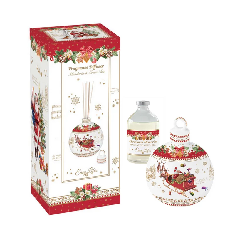 Karácsonyi illatosító olaj rattan pálcikával porcelán tégelyben - Christmas memories (Easy Life) 