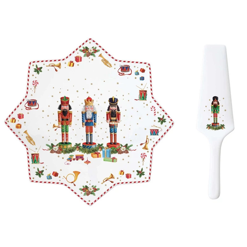 Karácsonyi porcelán tortatál lapáttal díszdobozban - Vintage diótörő (Easy Life)