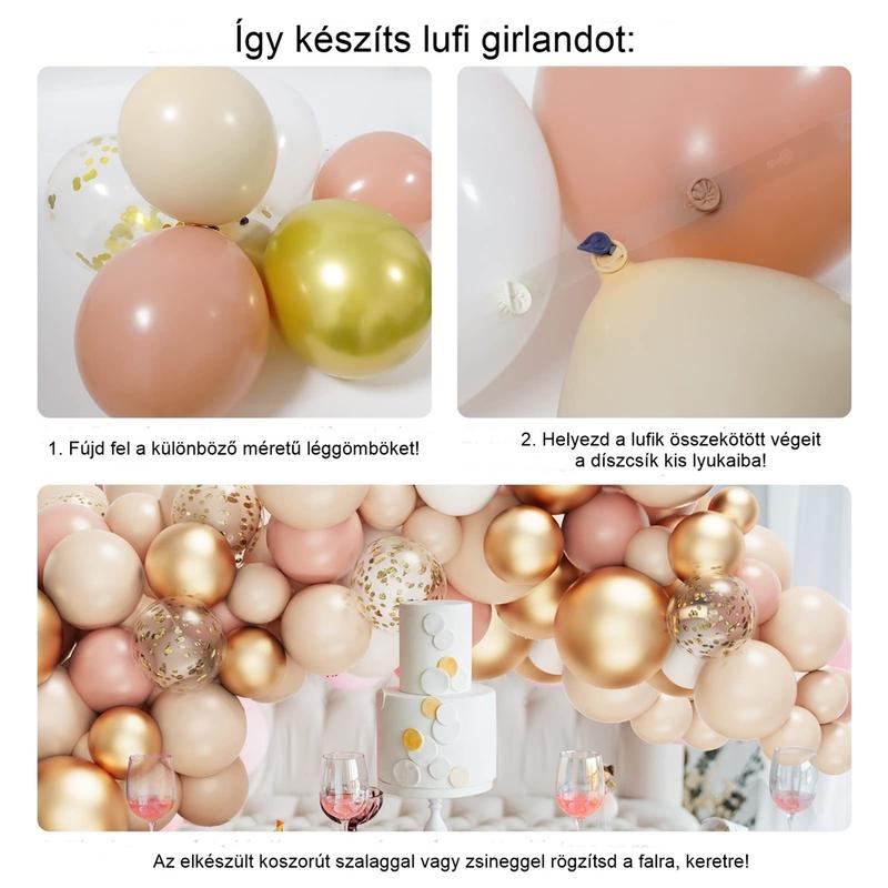 Lufi girland esküvőre, partyra  (gold - rose gold - bézs -fehér) 101db