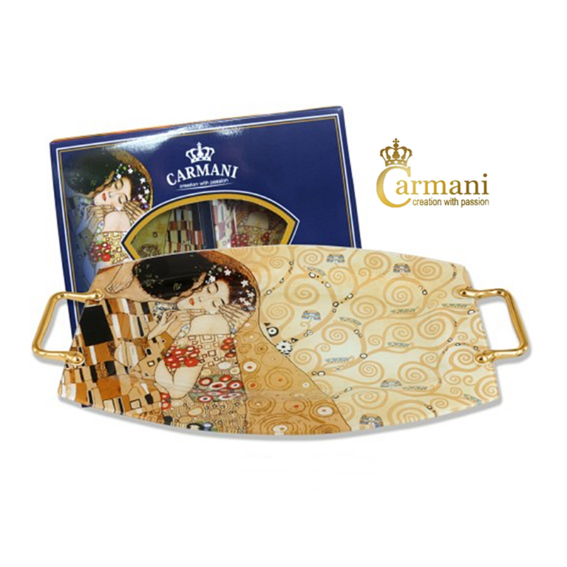 Klimt: A Csók - Üvegtálca aranyozott fogantyúval (Carmani)