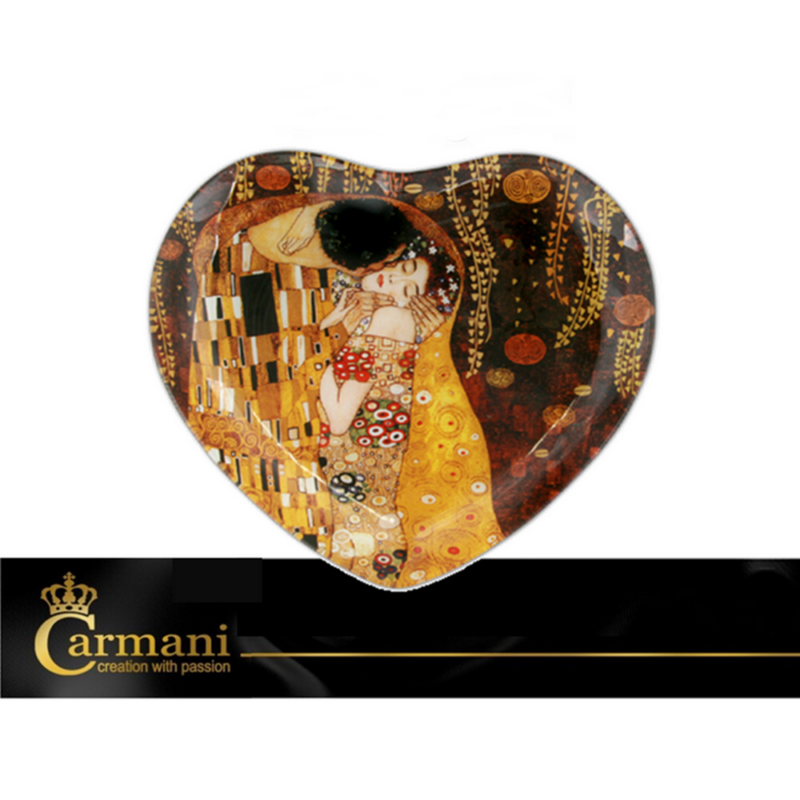 Klimt: A Csók - Szív alakú üvegtál (Carmani)