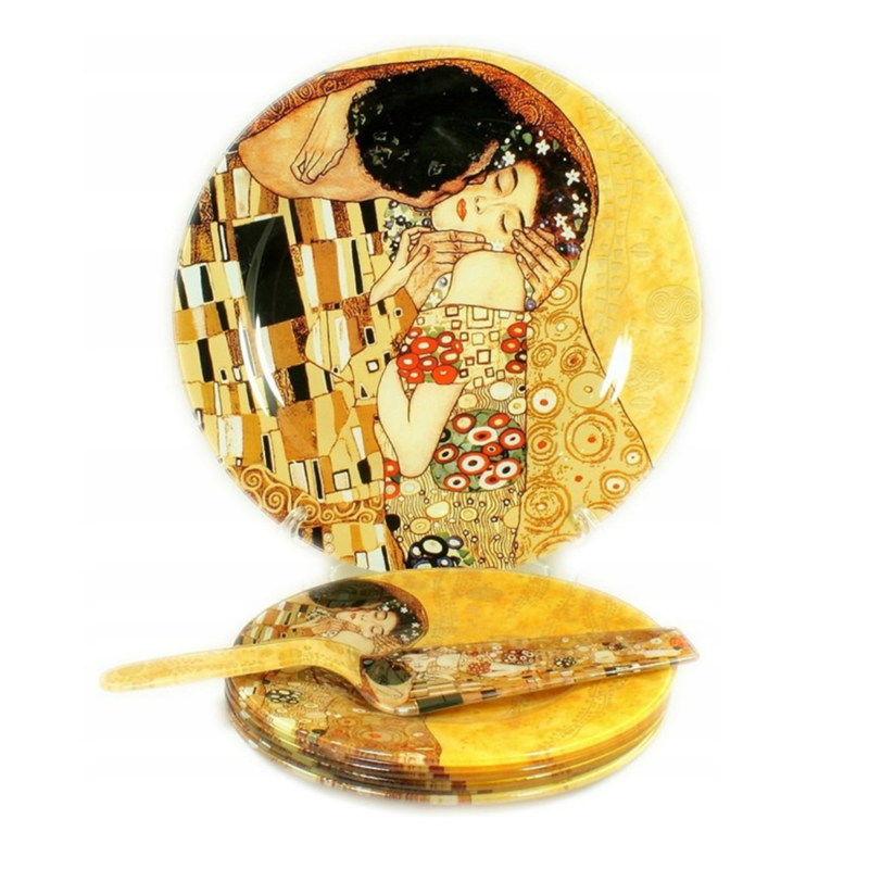 Klimt: The Kiss - Üveg süteményes készlet lapáttal