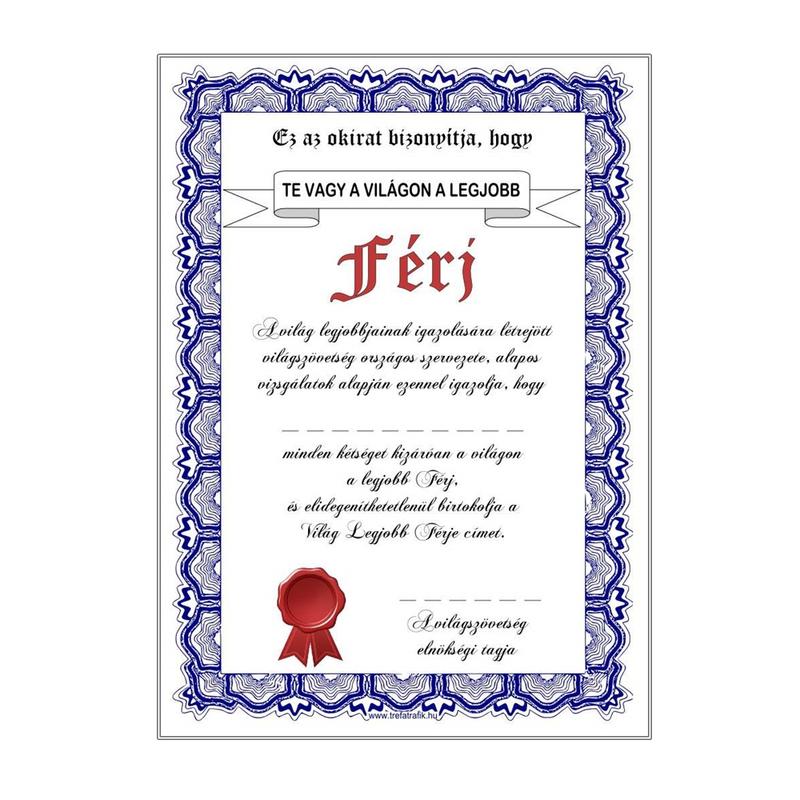 Legjobb férj oklevél