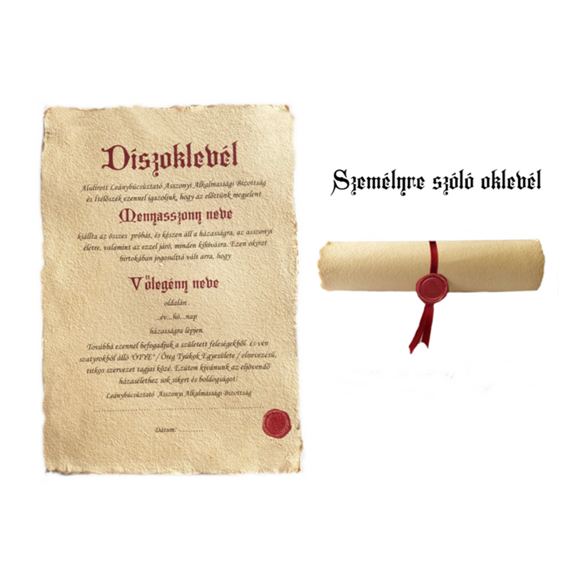 Oklevél lánybúcsúra (személyre szóló)