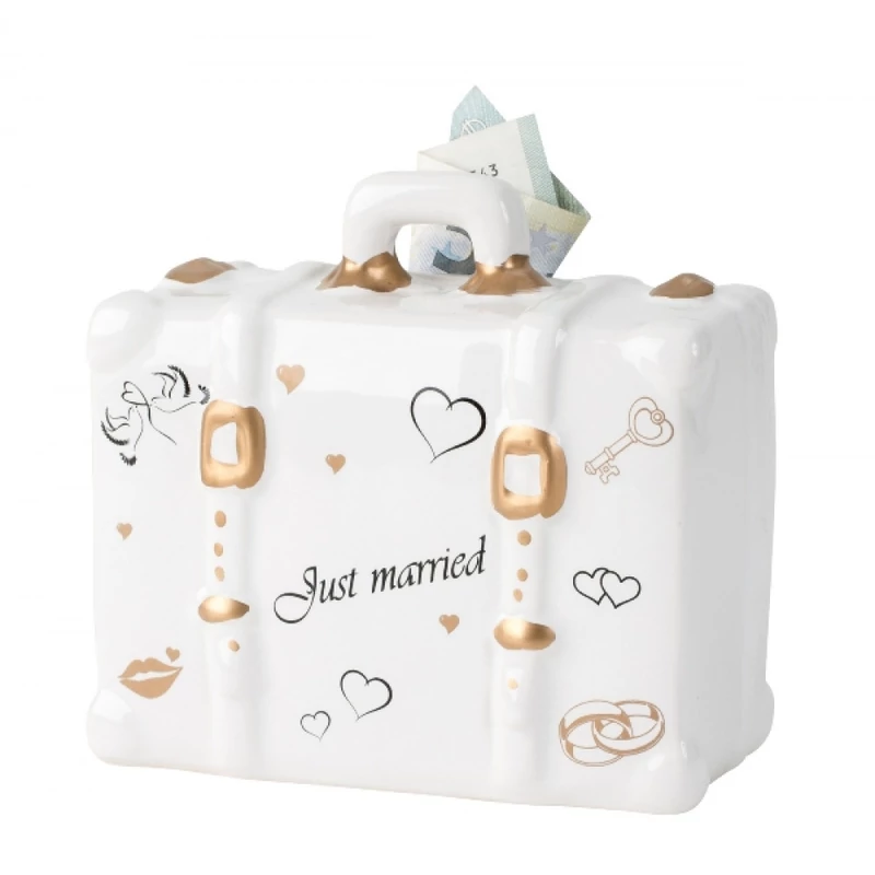 Esküvői persely - Just Married bőrönd