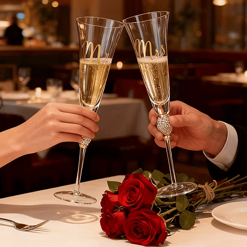 Esküvői pezsgőspohár és tortavágó szett aranyló kristályokkal (4db-os) 