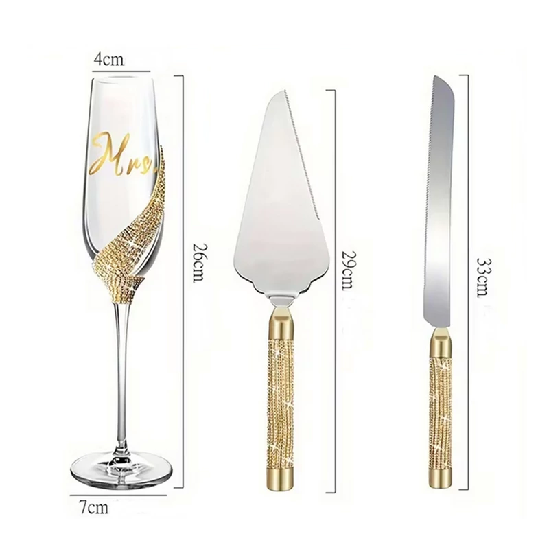Esküvői pezsgőspohár és tortavágó szett méretei