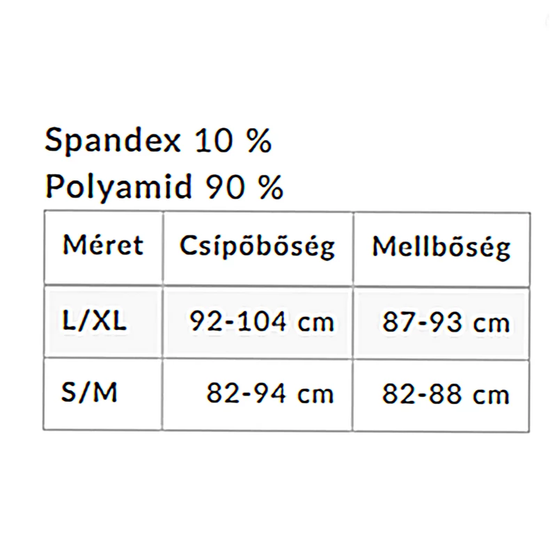 Fehérnemű mérettáblázat