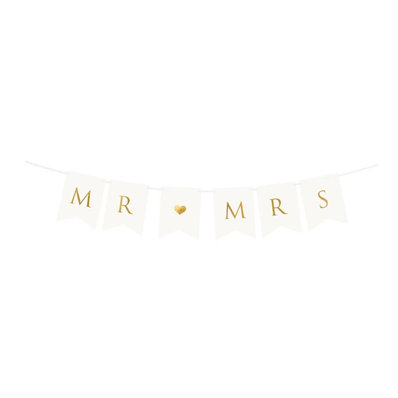Mr és Mrs felirat - fehér banner arany betűkkel