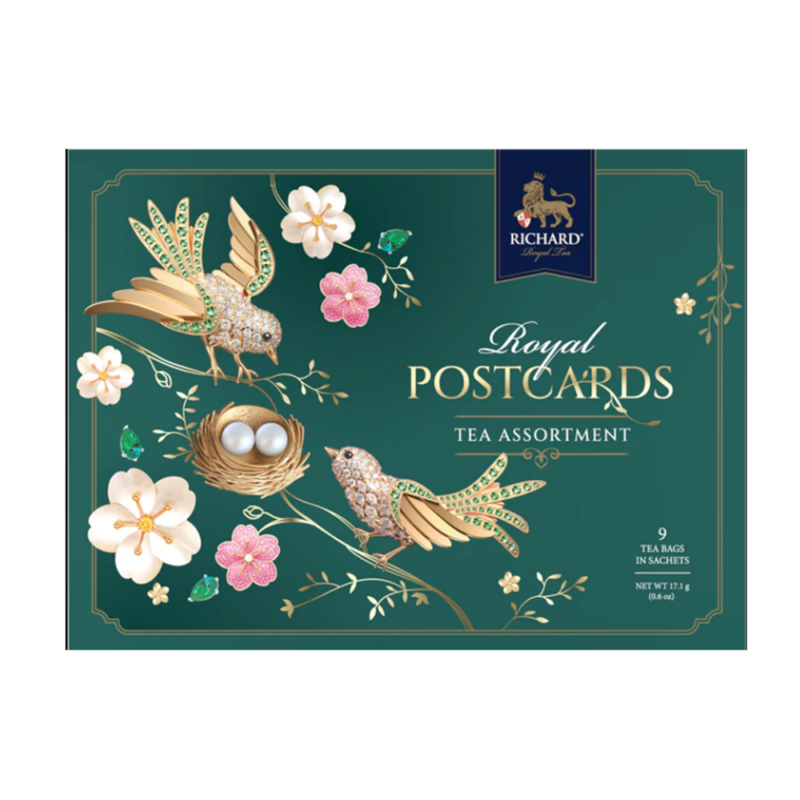 Richard Royal Postcards képeslap tea zöld -arany madarakkal (17,1gr)